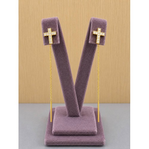 Cercei Cruce Pietre argint 925 placat cu aur 